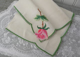 Unused Vintage Embroidered William Smyth Irish Linen Rose Napkins