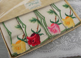 Unused Vintage Embroidered William Smyth Irish Linen Rose Napkins