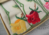 Unused Vintage Embroidered William Smyth Irish Linen Rose Napkins