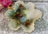 Vintage Hand Painted Evergreen Pinecone Christmas Dish