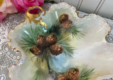 Vintage Hand Painted Evergreen Pinecone Christmas Dish