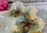Vintage Hand Painted Evergreen Pinecone Christmas Dish