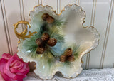 Vintage Hand Painted Evergreen Pinecone Christmas Dish