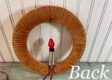 Vintage Chenille Christmas Wreath with Lighted Candle