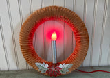 Vintage Peerless Chenille Christmas Wreath with Lighted Candle