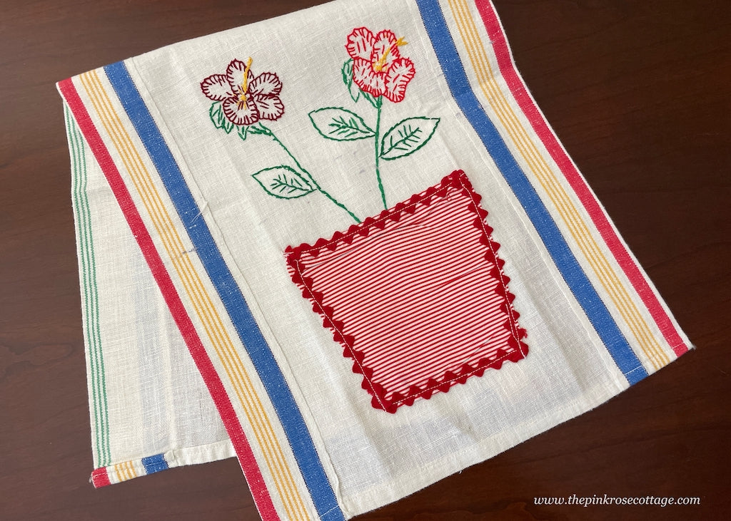 Unused Vintage Startex Embroidered Flower Pot Kitchen Tea Towel