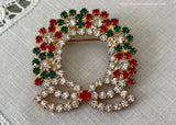 Vintage Style Rhinestone Christmas Wreath Pin