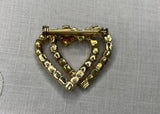 Vintage Intertwined Double Heart Red White Rhinestones Valentine Pin