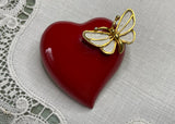 Vintage Valentine's Day Red Heart and Butterfly Enameled Pin Brooch