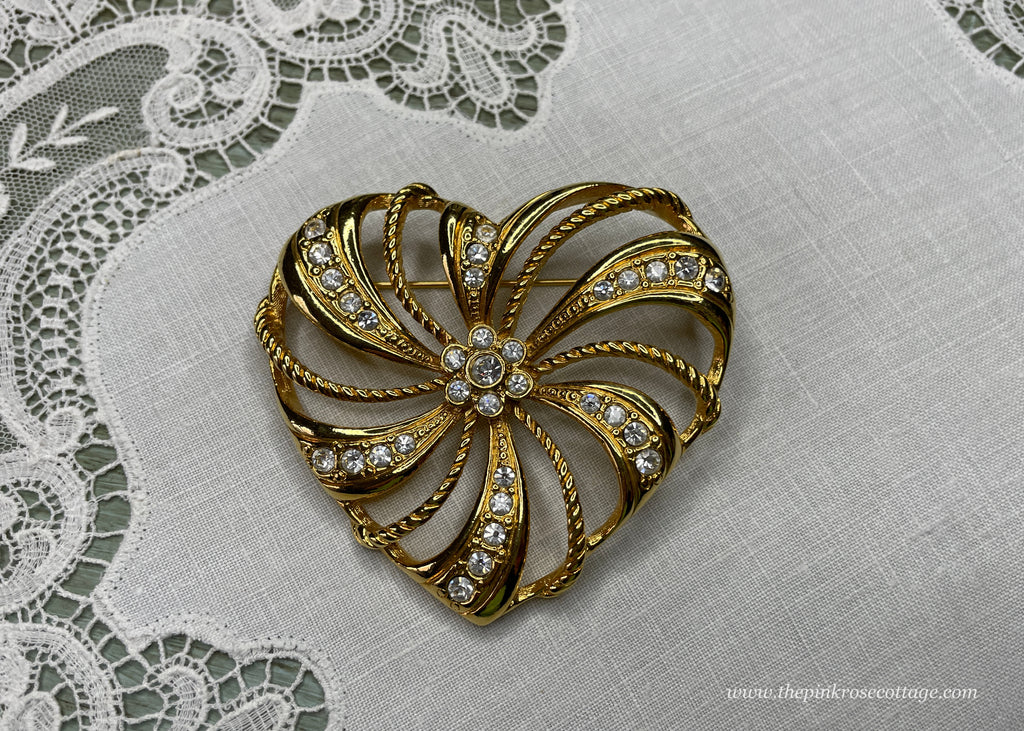 Vintage Avon Rhinestone Valentine's Day Heart Pin Brooch