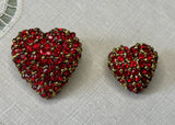 Vintage Valentines Red Pave Rhinestone Scatter Pin Hearts and Earrings