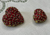 Vintage Valentines Red Pave Rhinestone Scatter Pin Hearts and Earrings