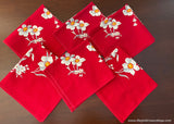 Set of 6 Vintage Wilendur Napkins Narcissus Daffodil on Red