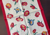Vintage Linen Tea Kitchen Towel Red Spring Flowers