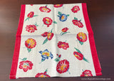 Vintage Linen Tea Kitchen Towel Red Spring Flowers
