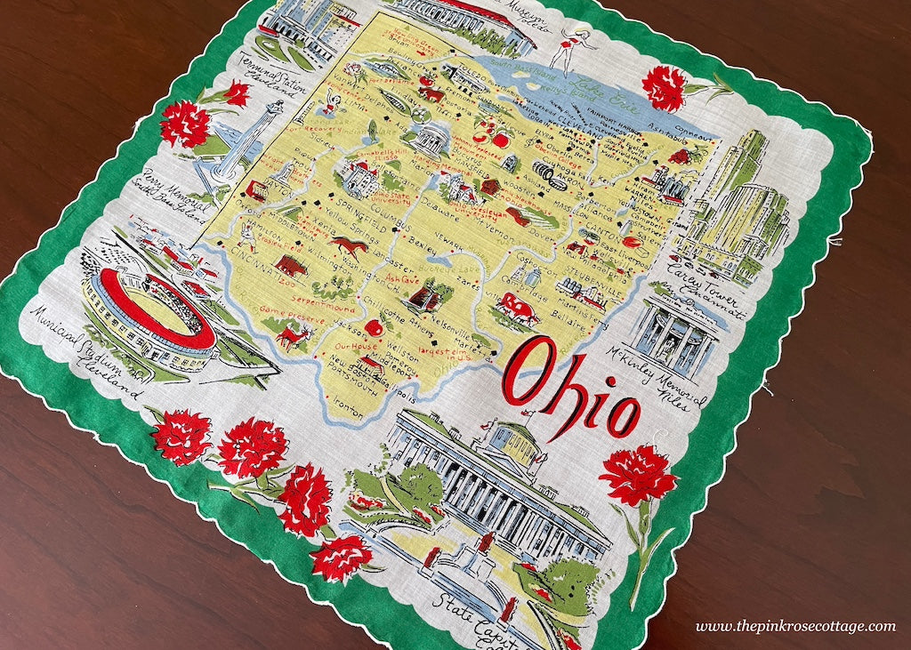 Vintage Souvenir Handkerchief Ohio State Map