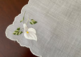 Unused Vintage White Calla Lily Embroidered Bridal Wedding Handkerchief