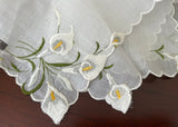 Vintage Embroidered White Calla Lily Bridal Wedding Handkerchief with Tag
