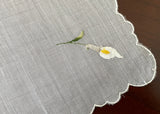 Vintage White Calla Lily Bouquet Embroidered Wedding Bridal Handkerchief with Tag