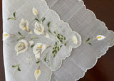 Vintage White Calla Lily Bouquet Embroidered Wedding Bridal Handkerchief with Tag