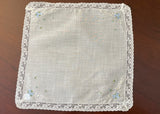 Vintage Bridal Lady Heritage Blue Daisy Lace Handkerchief