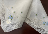 Vintage Bridal Lady Heritage Blue Daisy Lace Handkerchief