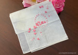 MWT Vintage Embroidered Pink Hearts and Daisies Valentine Handkerchief