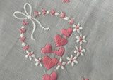 MWT Vintage Embroidered Pink Hearts and Daisies Valentine Handkerchief