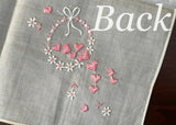 MWT Vintage Embroidered Pink Hearts and Daisies Valentine Handkerchief