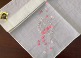 MWT Vintage Embroidered Pink Hearts and Daisies Valentine Handkerchief