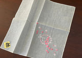 MWT Vintage Embroidered Pink Hearts and Daisies Valentine Handkerchief