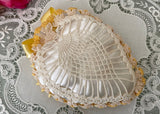 Vintage Handmade Satin Ribbon Crocheted Yellow Heart Pillow