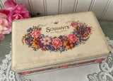 Vintage Schrafft's Candy Box Trinket Chest Pink Roses Purple Daisies