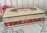 Vintage Schrafft's Candy Box Trinket Chest Pink Roses Purple Daisies