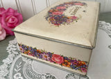 Vintage Schrafft's Candy Box Trinket Chest Pink Roses Purple Daisies