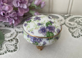 Vintage Lefton Purple Violets Chintz Vanity Ring Oval Trinket Box