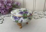 Vintage Lefton Purple Violets Chintz Vanity Ring Oval Trinket Box