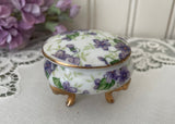 Vintage Lefton Purple Violets Chintz Vanity Ring Oval Trinket Box