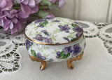 Vintage Lefton Purple Violets Chintz Vanity Ring Oval Trinket Box
