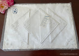 Unused Vintage Linbro Linen Embroidered Placemats and Napkins Set