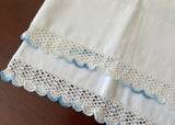 Unused Vintage Pillowcases with Hand Crocheted White and Blue Lace