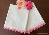 Vintage Unused Pillowcases with Hand Crocheted White and Pink Lace