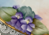 Vintage Hand Painted Violets Handled Tidbit Sweets Serving Dish