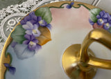 Vintage Hand Painted Violets Handled Tidbit Sweets Serving Dish