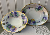 Vintage Hand Painted Purple Violets Sauce Dish and Underplate