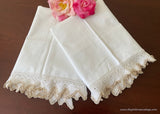 Vintage Unused Pillowcases with Hand Crocheted White and Taupe Lace