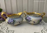 Vintage Hand Painted Purple Cottage Violets Sugar and Creamer Set