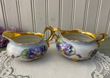 Vintage Hand Painted Purple Cottage Violets Sugar and Creamer Set