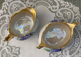 Vintage Hand Painted Purple Cottage Violets Sugar and Creamer Set