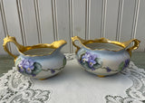 Vintage Hand Painted Purple Cottage Violets Sugar and Creamer Set